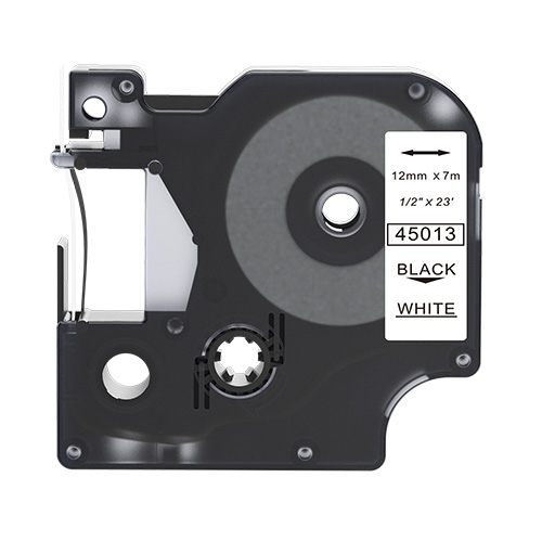 Dymo 45013 kompatible Etikettenband, Schwarz auf weiß, 12mm x 7m